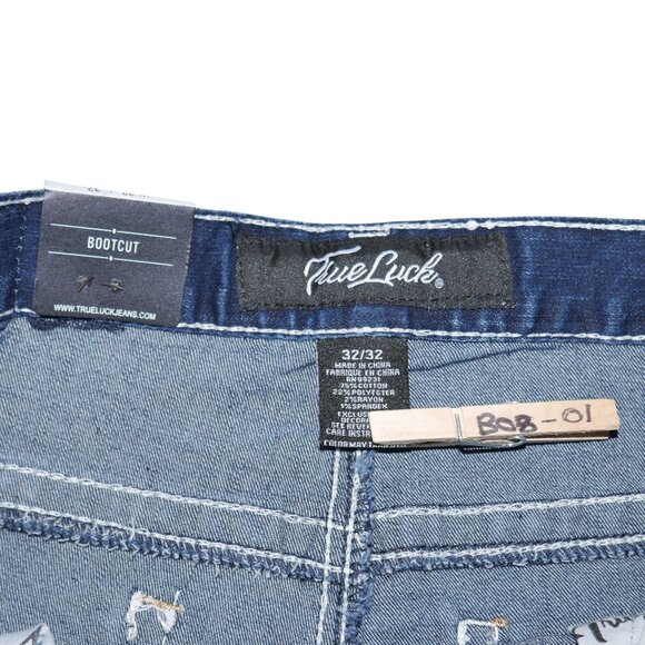 NEW True Luck Bootcut Jeans Men's Size 32x32 Thick Stitch Dark Wash BKE - Picture 6 of 8